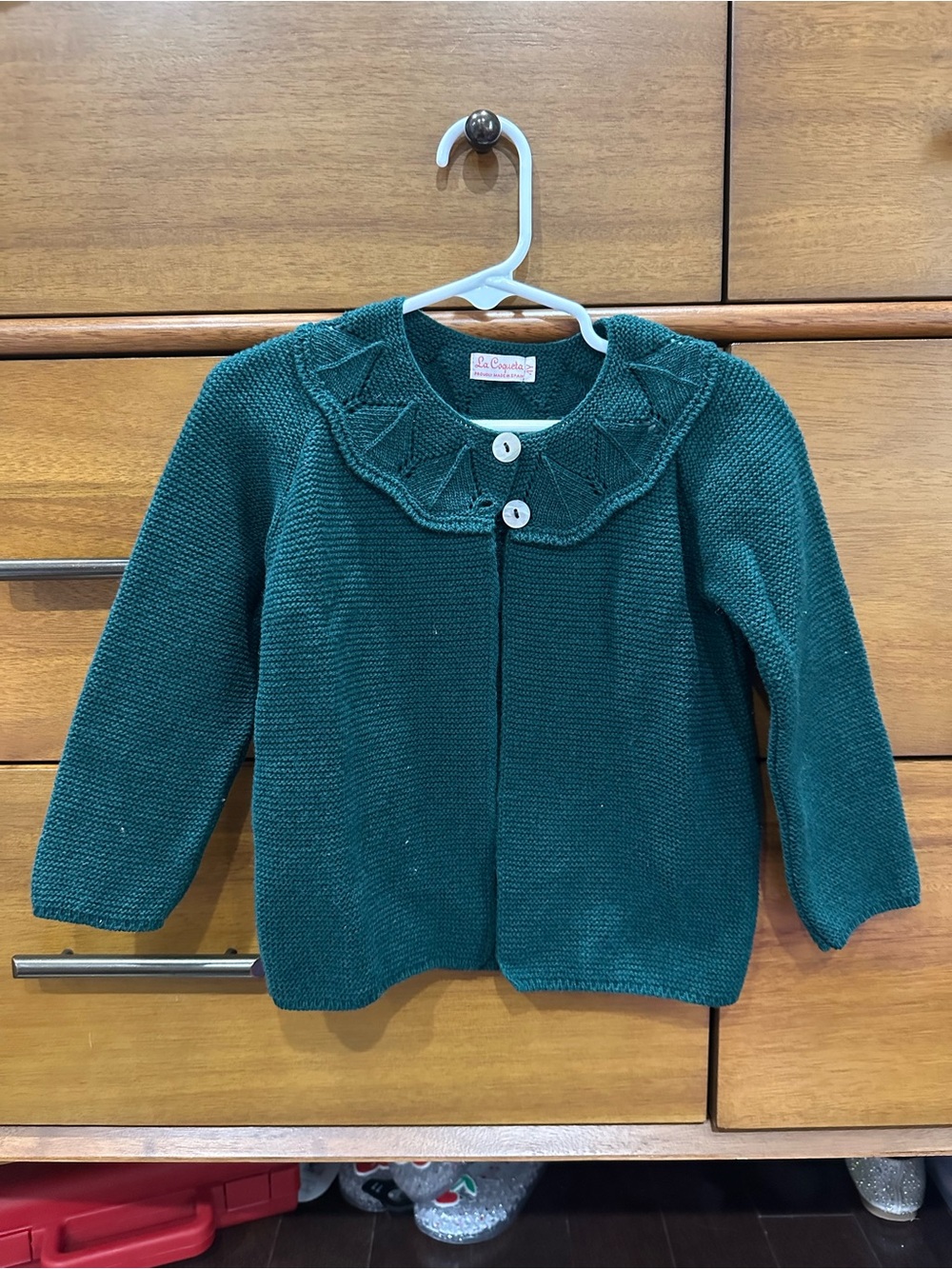 La Coqueta Dark Green Knit Cardigan with Decorative Collar